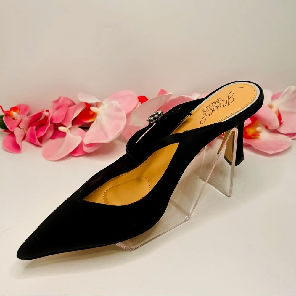 Jewel Badgley Mischka | Kaylin Pointed Toe Mule - Black Satin Heels (Size 8.5) - Picture 14 of 16